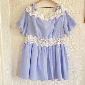 Koko By LovedRobe Blue and White Striped Off The Shoulder Dress Size 22